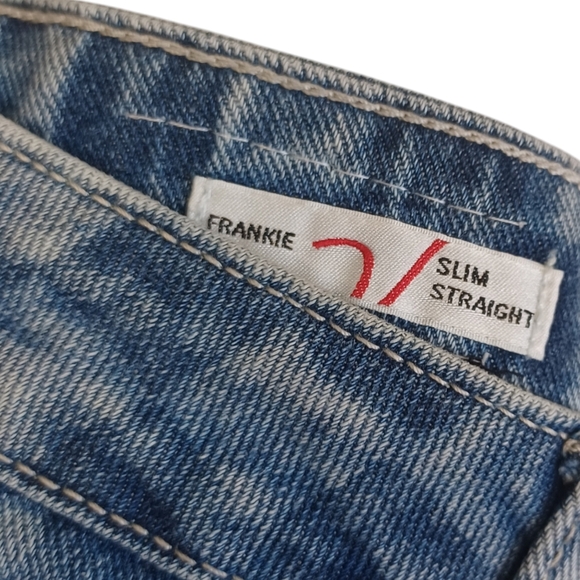 VIGOSS Checker Print Medium Wash Blue Denim Slim Straight Leg Jeans 27 NWT - Picture 4 of 9